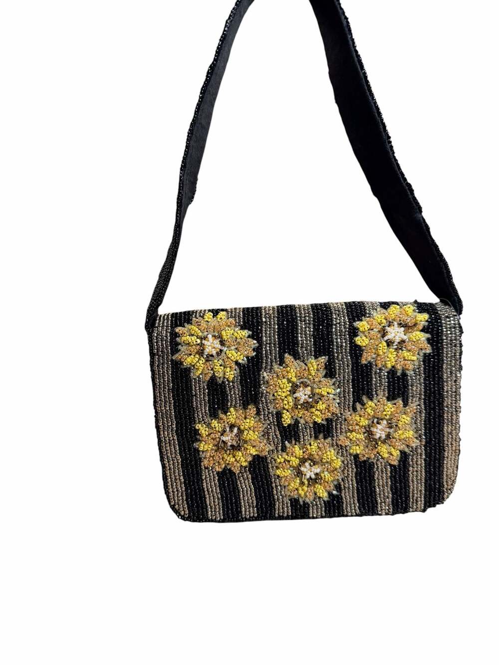 VIRAL Beaded 3D Floral Baguette Shoulder Bag